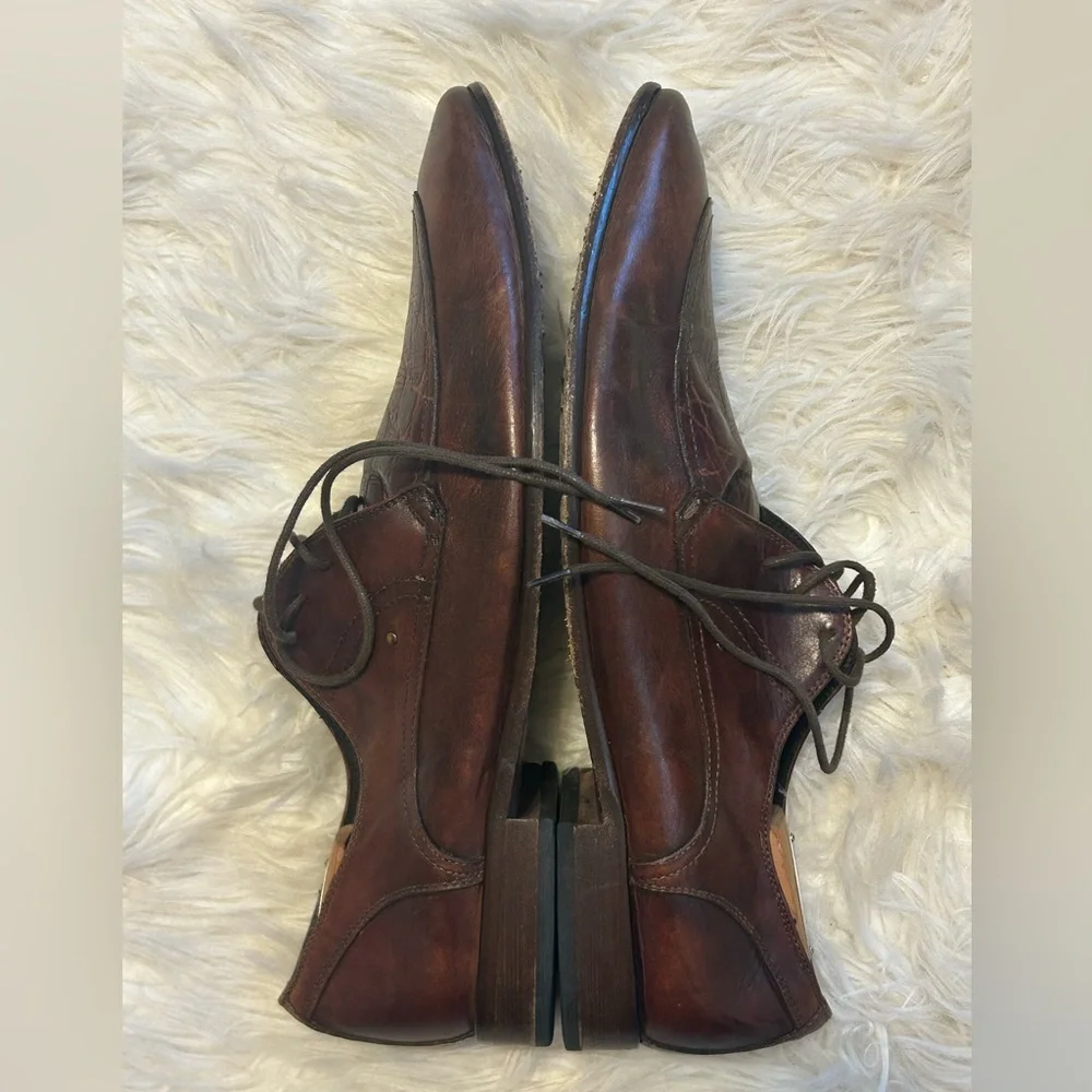 Mastro P. Men’s 44 Vero Cuoio Shoe Leather Crocodile Lace Up Oxfords  US 10.5 11